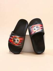 1 Pair Children's EVA Soft Bottom Cartoon Football Slippers, Lightweight, Boys' Fashion Minimalist Non-Slip Slippers - Black - View 7