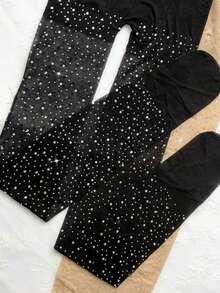 1PC Sparkly Rhinestone Tights | Black/Nude JK Style Sheer Pantyhose For Spring/Summer/Fall - Multicolor - View 5