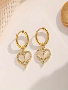 Bộ 3 món gồm dây chuyền và bông tai mặt dây chuyền hình trái tim, thiết kế tối giản thời trang, thích hợp cho du lịch, đeo hàng ngày và nghỉ dưỡng (Đóng gói trong túi OPP). - vàng - Xem 2