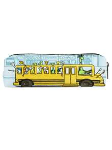 Large Capacity Cylindrical Pencil Case With All-Over Cartoon School Bus Print, Minimalist Design - Cartoon Pencil Case - View 9