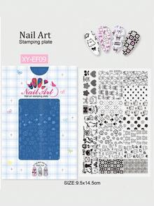 1pc Bunny Nail Art Stamping Plate, Cartoon Cute Rabbit Bear Bow Flower Easter Design Y2K Style Printing Template Nail Art Accessory Tool, DIY Manicure Salon, Nail Supply - Silver - View 9