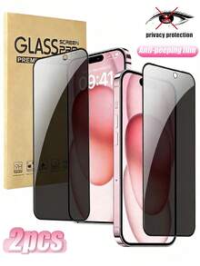 2 piezas Protector de pantalla de vidrio templado con impresión de pantalla de seda negra, compatible con iPhone 15/15 Plus/15 Pro/15 Pro Max, 14/14 Plus/14 Pro/14 Pro Max, 13 Mini/13/13 Pro/13 Pro Max, 12 Mini, también compatible con iPhone 16/16 Pro/16 Plus/16 Pro Max, 17/17 Air/17 Pro/17 Pro Max. Hecho de material de vidrio templado, resistente a los arañazos. - Negro - Ver 13