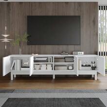 Lowboard, TV Cabinet With Curved, Wave-Shaped Doors, Shelves And TV Stand With Stabilizing Legs - White - View 1