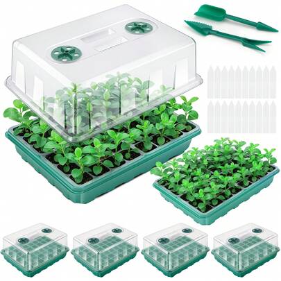 192 Cells Seed Starter Tray, 4 Packs Seed Starter Kit With Humidity Vented Domes And High Lid, Germination Kit For Indoor Greenhouse Seed Starter