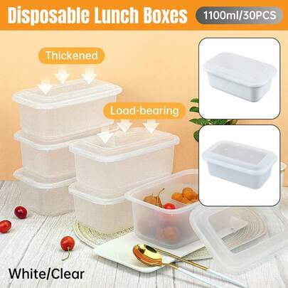 Aimall 30 Disposable Lunch Boxes, 1100ml Each, Made Of PP Material, Suitable For Restaurant And Home Delivery.