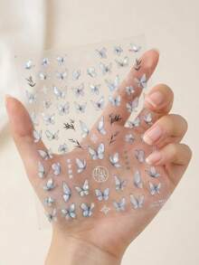 1pc 5D Nail Art Sticker, Willow Branch Black Edge Glossy Butterfly Pattern, Spring Nail Decal Design, DIY Nail Art Nails Nail Stickers - Multicolor - View 4