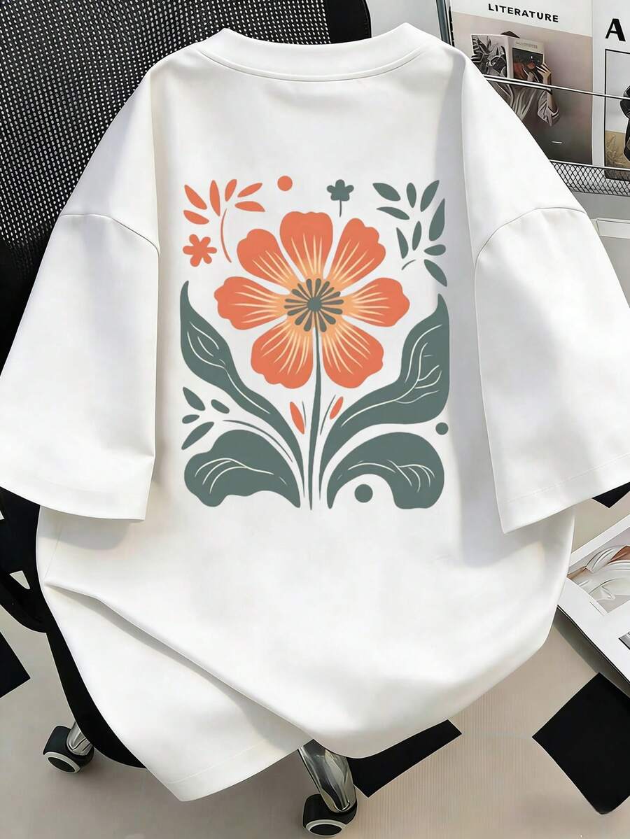 大码女式休闲度假日常通勤印花圆领短袖T恤。适合夏季度假、海滩、春季、情人节、嘉年华等场合穿着。白色 - 白色 - 查看 1