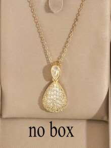 1件金色不锈钢链立方氧化锆水滴吊坠项链，简约优雅复古时尚百搭项链，适合女性佩戴，可用于街头、工作、节日派对等场合 - 金黃色 - 查看 1
