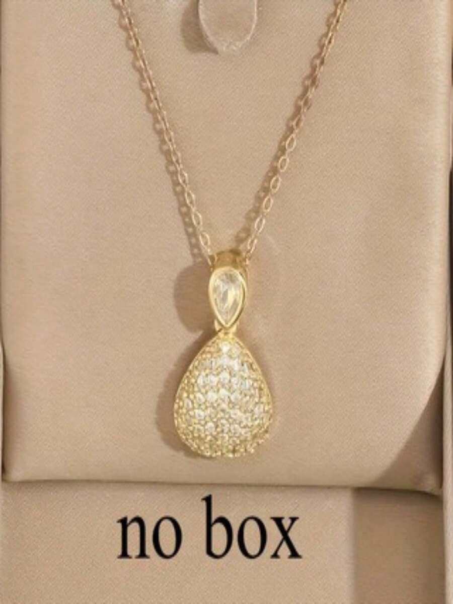 1件金色不锈钢链立方氧化锆水滴吊坠项链，简约优雅复古时尚百搭项链，适合女性佩戴，可用于街头、工作、节日派对等场合 - 金黃色 - 查看 1