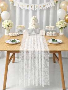 1 szt. Prostokątny bieżnik na stół z koronki tiulowej na baby shower, obrus na pierwsze urodziny, dekoracja stołu na wesele, tło na przyjęcie z okazji ujawnienia płci dziecka, spódnica na stół z okazji baby shower, dekoracja sali na pierwsze urodziny, dekoracja sceny imprezy, upominki na przyjęcie, dekoracje z okazji ujawnienia płci dziecka, prezenty z okazji ujawnienia płci dziecka, dekoracje świąteczne, dekoracja stołu jadalnego, upominki na przyjęcie, białe Walentynki - Styl koronkowy - Zobacz 8