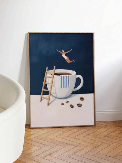 1pc Frameless Coffee Diver Art Print: Whimsical Kitchen Wall Decor,Canvas Decor,Kitchen And Living Room Decoration Painting