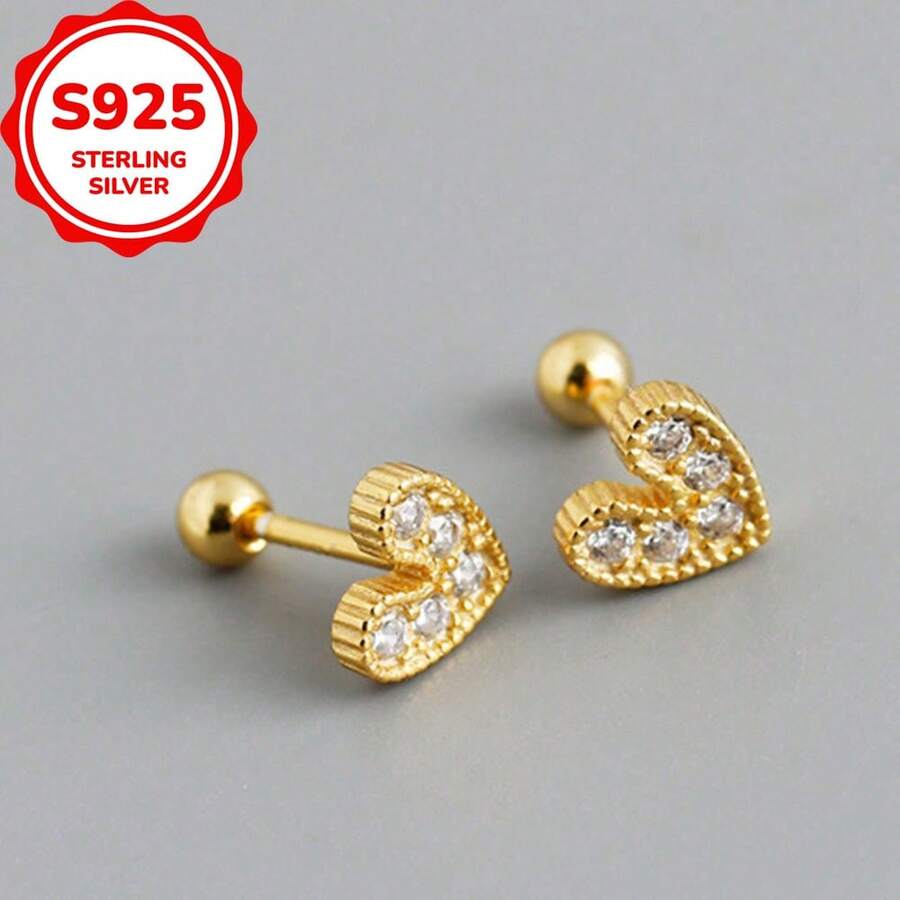 925纯银心形高品质耳环，银饰，适合日常佩戴，是完美的生日礼物之选。 - RS0025-Y - 查看 1