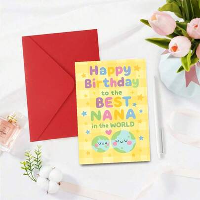 1 Cartão de Aniversário Fofo com Desenho Animado para a Melhor Vovó (Com Envelope) - "Feliz Aniversário para a Melhor Vovó do Mundo" Mensagem Doce, Perfeito para a Vovó, Cartão de Aniversário Divertido