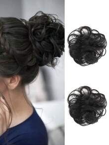2件装合成发髻凌乱发圈弹性橡皮筋发片波浪卷发髻马尾辫接发片女士 - 彩色 - 查看 10