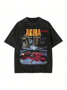 2026 Anime "Akira" Printed T-Shirt| Men's And Women's Distressed Short-Sleeve T-Shirts, Round Neck, Casual Style, Loose Fit, Suitable For All Seasons. Loose And Comfortable, Casual And Easy-Going, High-Quality Wax Printed Cotton Retro Fashion Brand T-Shirt, Men's T-Shirt, Beach Must-Have, Men's Summer T-Shirt, Holiday Gift, Perfect Gift, Valentine's Day Gift - 黑色 - 查看 7