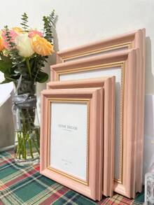 1pc Vintage Style Photo Frame, Pink And Brown With Gold Decorative Accents, Minimalist Fashion Photo Frame, Fits 4x6, 5x7, 6x8, 8x10, A4 Inch Photos, Vertical Desktop Photo Frame, Rectangular, Wall-Mounted Decorative Frame, Suitable For Room Decor, Bedroom Decor, Wedding Photos, Couple Photos, Family Photos, Valentine's Day Gift, Mother's Day Gift, Housewarming Gift, Birthday Gift, Wedding Decor, Art Wall Decor, Back To School Gift, Graduation Gift, Picture Frame - Multicolor - View 8