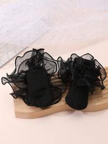 1 par de calcetines de media caña con volantes de unicolor para niños/niños pequeños, versátiles para el uniforme escolar - Negro - Ver 8