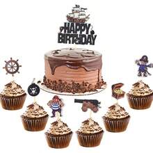7pcs Pirate Ship Anchor Cake Topper Set, Pirate Treasure Chest Birthday Party Picks, Birthday Party, Themed Party - Multicolor - View 8