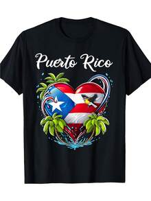 Puerto Rico Heart Boricua Puerto Rican Flag Taino Men Women Gift T-Shirt Gift Unisex Items Soft Breathable Lightweight Crew Neck Regular Fit Machine Washable Comfortable Cotton Crew Neck Short Sleeve Graphic Print T-Shirt - 黑色 - 查看 1