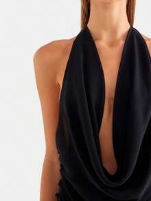 2026 Halter Tops For Women Going Out Tops Summer Cowl Neck Draped Front Backless Top Basic Vacation Clothes Crop Vest Tops - Black - View 3