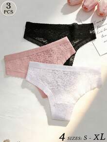 Conjunto de 3 peças de lingerie feminina sexy, cintura baixa, sem costura, com estampa de leopardo, renda, cor sólida, confortável e respirável, ideal para o Dia dos Namorados, uso diário, esportes e todas as estações. - Multicolorido - Ver 2