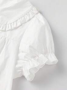 Women Short Sleeve Shirts Solid Color Doll Collar Loose Blouses Summer Casual Tops Streetwear - trắng - Xem 7