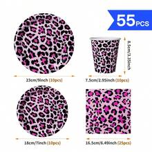 Pink & Purple Leopard Print Disposable Plates, Napkins, Cups - 10 Guest Party Supplies Set, Suitable For Birthday, Wedding, Theme Party, Family Picnic - Multicolor - View 2