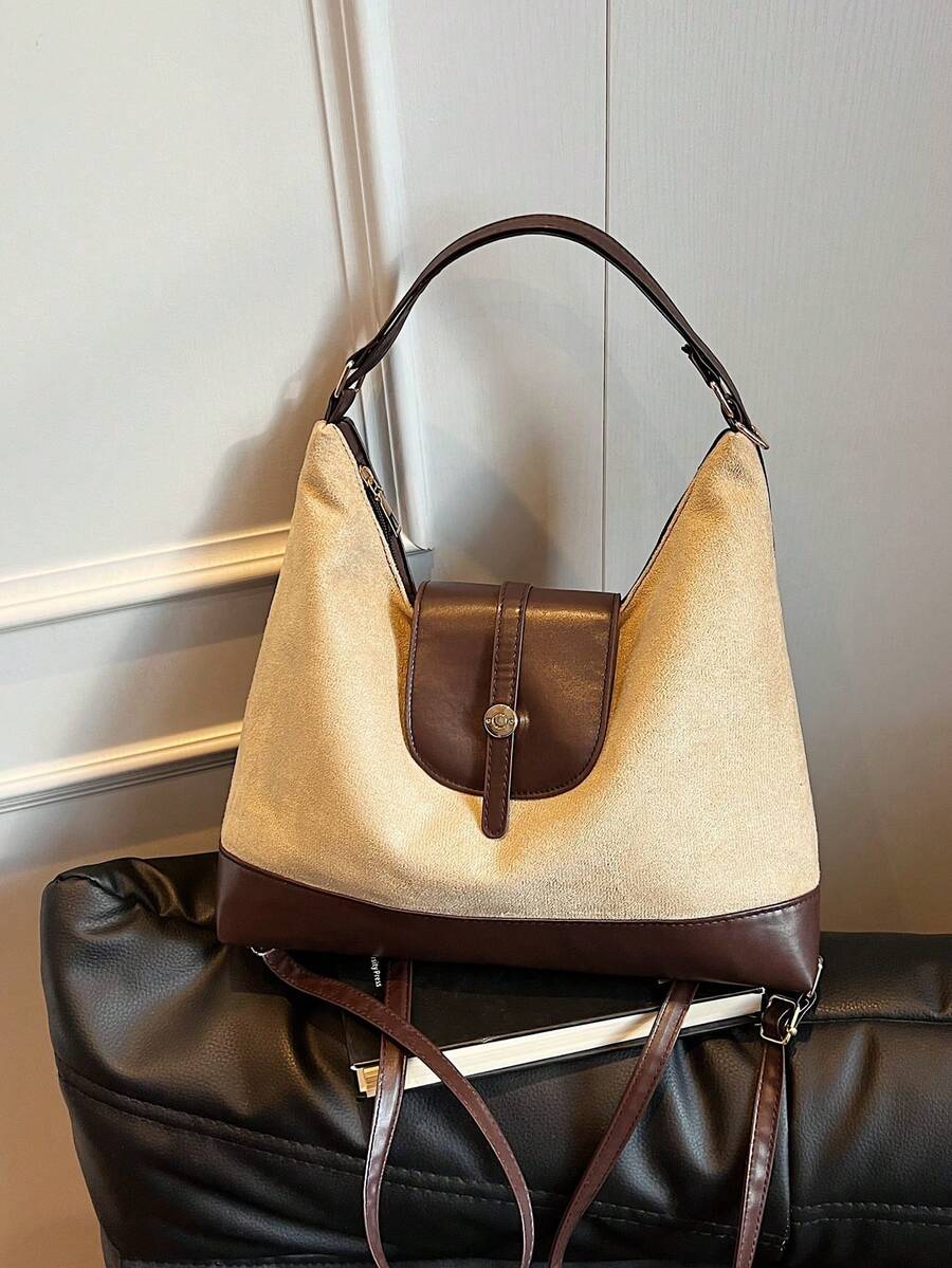 Large Capacity Commuter Tote Bag For Women, New Versatile Retro Fashion One Shoulder Crossbody 3-In-1 Casual Backpack - Khaki - View 1