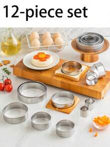 11/12pcs Set Fondant Cookie Cutters, Round Metal Baking Rings, Reusable, Pie Crust Cutter, Kitchen Baking Pastry DIY Tools, Suitable For Cake Decorating, Soft Candy Cookies, Mousse Cake, Dough Cutting, Cookies, Donuts - Silver - View 6