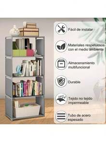 5-Tier Organizer Unit, Simple Assembly, Portable / Bookcases And Storage Furniture, 4-Cube Shelving Unit - Light Grey - View 6