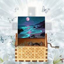 Glow Beach Full Moon Hand Crank Music Box - No Battery Wooden Musical Box, "You Are My Sunshine" Tune, Ideal Gift For Birthday/Holiday - Fluorescent Beach Music Box - View 8