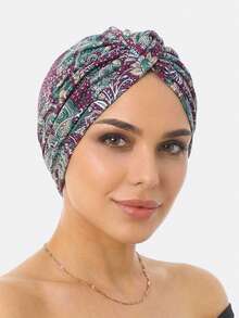 1pc Women's Cashew Flower Print Double-Layer Headscarf Hat, Turban Hat, Suitable For Daily Use - Multicolor - View 10