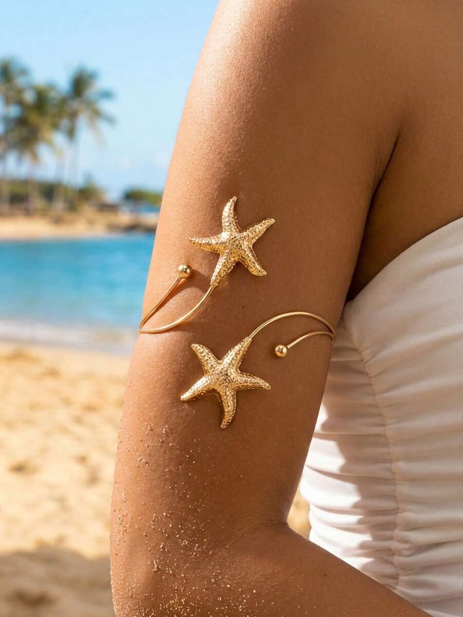 1 pieza Brazalete de mujer con forma de estrella de mar, apto para uso diario - Dorado - Ver 1