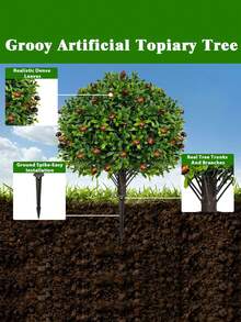 1株65厘米人造橄榄树灌木，带地锚；人造黄杨球树，带玫瑰装饰；常绿人造植物，适用于门廊、户外花盆，抗紫外线，室内外均可使用。 - 綠色-B - 查看 2