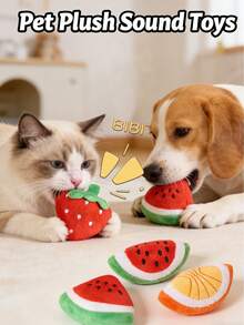 1pc Pet Sound Toy, Built-In BB Whistle Bite-Activated, Cute Watermelon/Strawberry/Orange Shapes, Suitable For Small/Medium Dogs & Cats To Chew, Attract Attention, Interactive Play, Fetch/Retrieve Games, Sleep Companion, Pet Supplies, Pet Toy - Multicolor - View 6