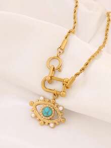 1件装不锈钢珍珠天然宝石眼睛吊坠项链，女士时尚颈链，U型扣项链首饰 - 項鍊 - 查看 8