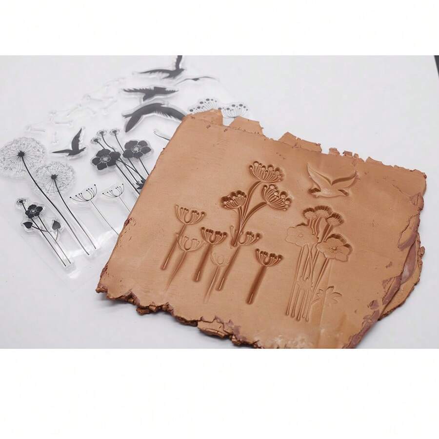 蒲公英浮雕纹理印章，陶瓷艺术杯/罐/盘DIY工具，软陶雕塑创意礼品，可重复使用压模 - clear - 查看 1