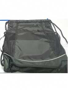 一套背包，包含独立网状球袋、黑色尼龙训练包、笔记本电脑/平板电脑背包、头盔抽绳袋，适合学生、户外运动和活动，如足球、篮球、排球，配有肩带 - 黑色 - 查看 5