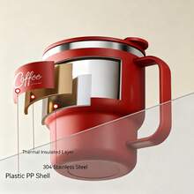 1pc 400ML 304 Stainless Steel Coffee Mug With Lid, Double-Layer Thermal Insulated Coffee Cup, Portable Large Capacity Drinking Cup, Anti Scalding & Leak Proof Milk Tea Coffee Water Cup, Reusable Cold And Heat-Resistant Drinkware, Suitable For Student And Adult Use In Home, School, Dorm, Office, Outdoor Camping, Picnic,Travel, Bakc To School - Multicolor - View 5
