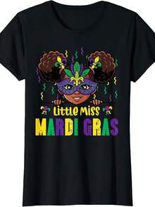 Little Miss Mardi Gras Bla Ck G Irl Fat Tuesday Gi Rls Kids T-Shirt - Black - View 1