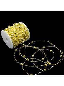 1卷仿珍珠珠串花环塑料珠串链条装饰卷，适用于DIY工艺品、圣诞树、婚礼、情人节派对装饰、花卉中心装饰品（金色） - 金色 - 查看 2