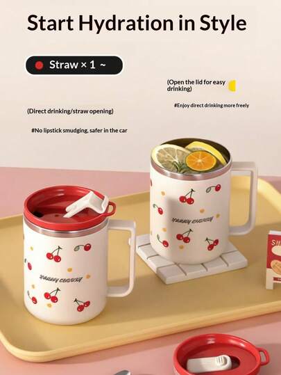 1pc Stainless Steel Mug With Lid, Shatterproof, Suitable For Water, Milk, Coffee, Thermal Insulation, For Dorm, Office, Outdoor Use