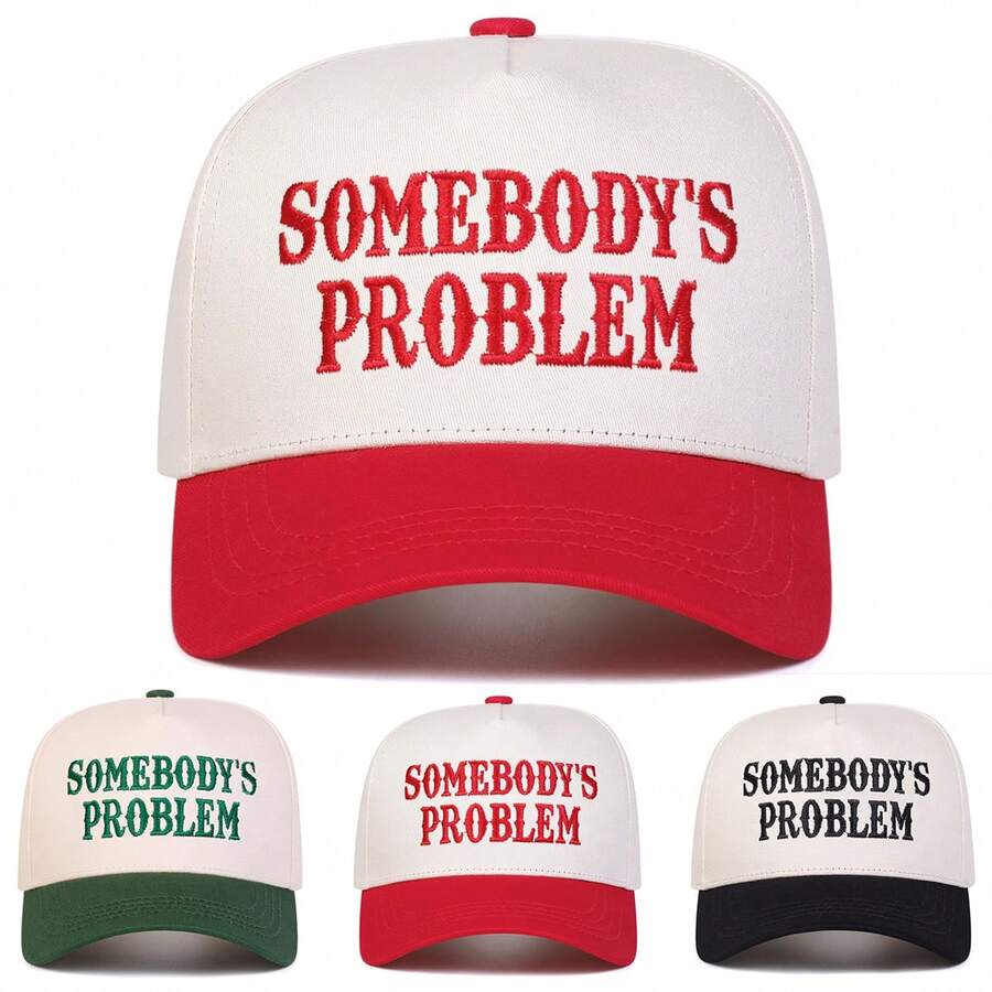 1pc Women's "Somebody's Problem" Trucker Hat, Personalized Embroidered Letter Baseball Cap, Streetwear Fashion 5-Panel Hat, Outdoor Sun Protection Casual Hat For Spring/Autumn Travel, Beach,Summer - Multicolor - View 1