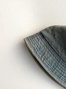 Washed Denim Bucket Hat For Women, Spring/Summer, Japanese Style Versatile, Small Face Flattering, Large Brim Sun Protection, Retro Washed Denim Blue Bucket Hat, High-End Feeling Sun Hat - Multicolor - View 9