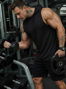 Men's Fashionable Hooded Sleeveless T-Shirt, Suitable For Daily Wear And All Seasons - Black - View 3