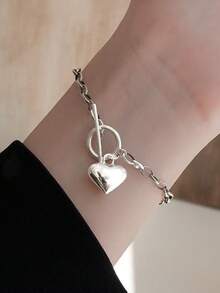 OT Clasp Heart Design Bracelet, Minimalist Elegant Accessory - Silver - View 1