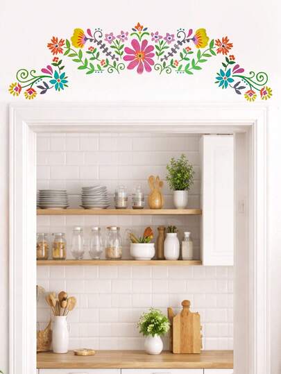 Boho Floral Swirl Wall Stickers, Colorful Flower Arch Vinyl Decals, Removable Wall Art For Bedroom Headboard Nursery Living Room – Vibrant Bohemian Home Decor For Wall Door Furniture