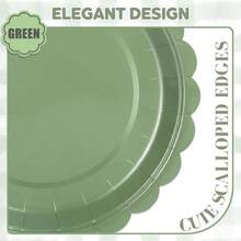 24 Pcs Sage Green Paper Plates 9 Inch Scalloped Dessert Plates - Disposable Sage Green Cake Plate - Shower Birthday Party Wedding Bridal Party Supplies - 鼠尾草綠 + 24 件 - 查看 5