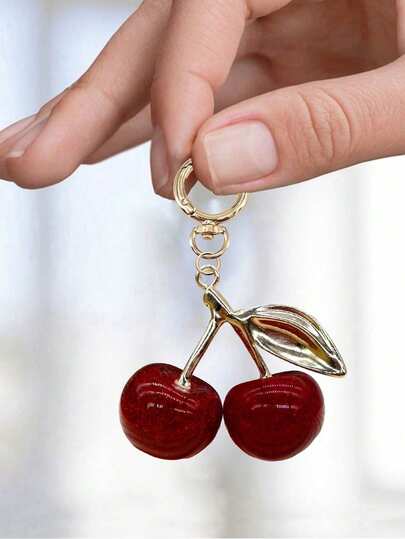 Elegant Cherry Keychain, Burgundy Cherry Bag Charm, Women's Graceful Metal Keychain, Elegant Gold Chain, Cute Keychain Accessory, Fashionable Bag Charm, Suitable For Handbags, Cute Design, Shiny Details, Women's Christmas/Valentine's Day Bag Gift, Y2K Style Bag Charm