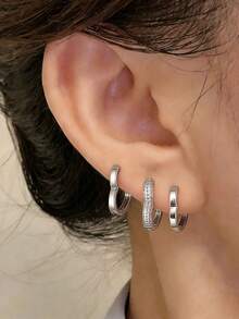 3对/套 时尚耳环，带扣，共6只，尺寸从小到大，镀金水钻圈形耳环，男女皆宜，适合日常佩戴，情侣饰品 - 圓圈 - 查看 15